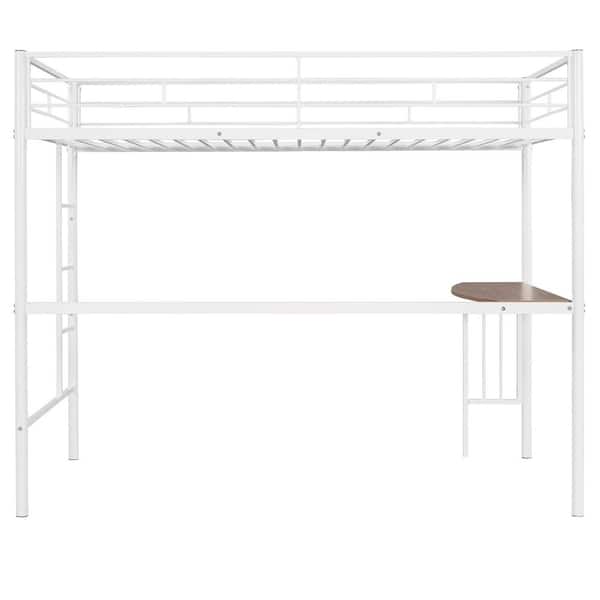 STICKON White Twin Size Metal Loft Bed with Desk