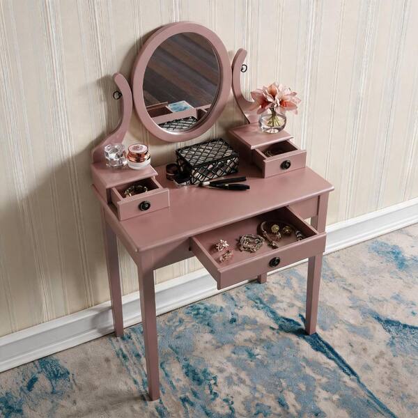 rose gold dressing table mirror UOI 2-Piece Wood Makeup Vanity Set with Adjustable and Stool durable construction ARCHIVE-SALE
