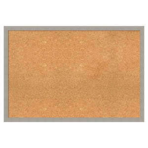 Woodgrain Stripe Grey Wood Framed Natural Corkboard 38 in. x 26 in. Bulletin Board Memo Board