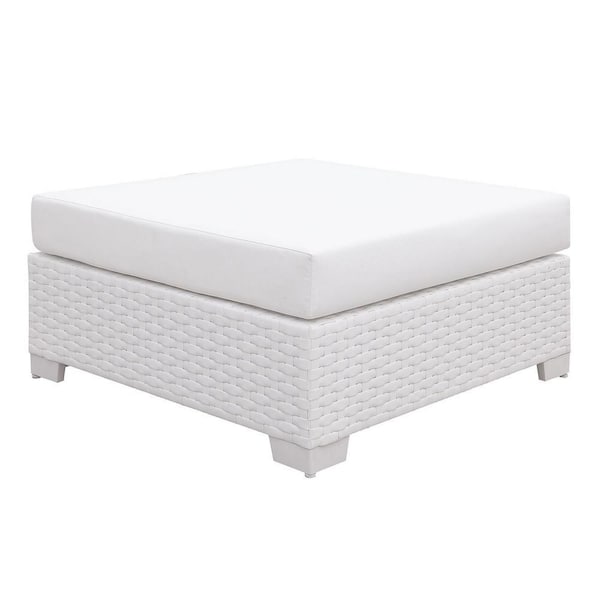 White Polyester Square Accent Ottoman