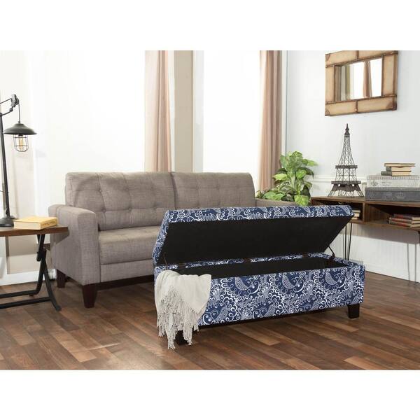 Crawford & Burke Berkley Blue and White Paisley Pattern Linen Rectangular Storage Bench