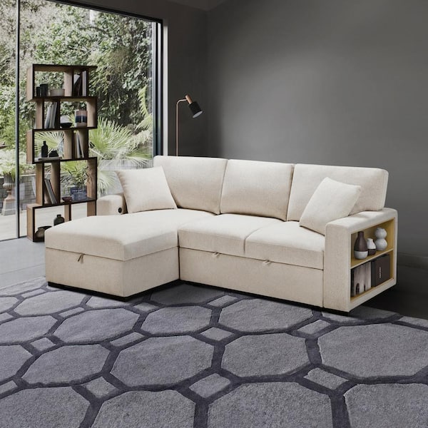 Lazzara Pegosa 92 in. Straight Arm 2-Piece Boucle Fabric Sectional Sofa in Beige with Left Chaise