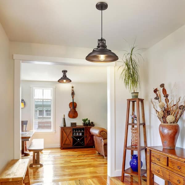 JAZAVA 1-Light Farmhouse Vintage Oil Rubbed Bronze Finish Barn