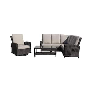 Cheshire 5-Piece Aluminum Recline Sectional Set with Swivel Glider and Coffee Table with Cream Cushions