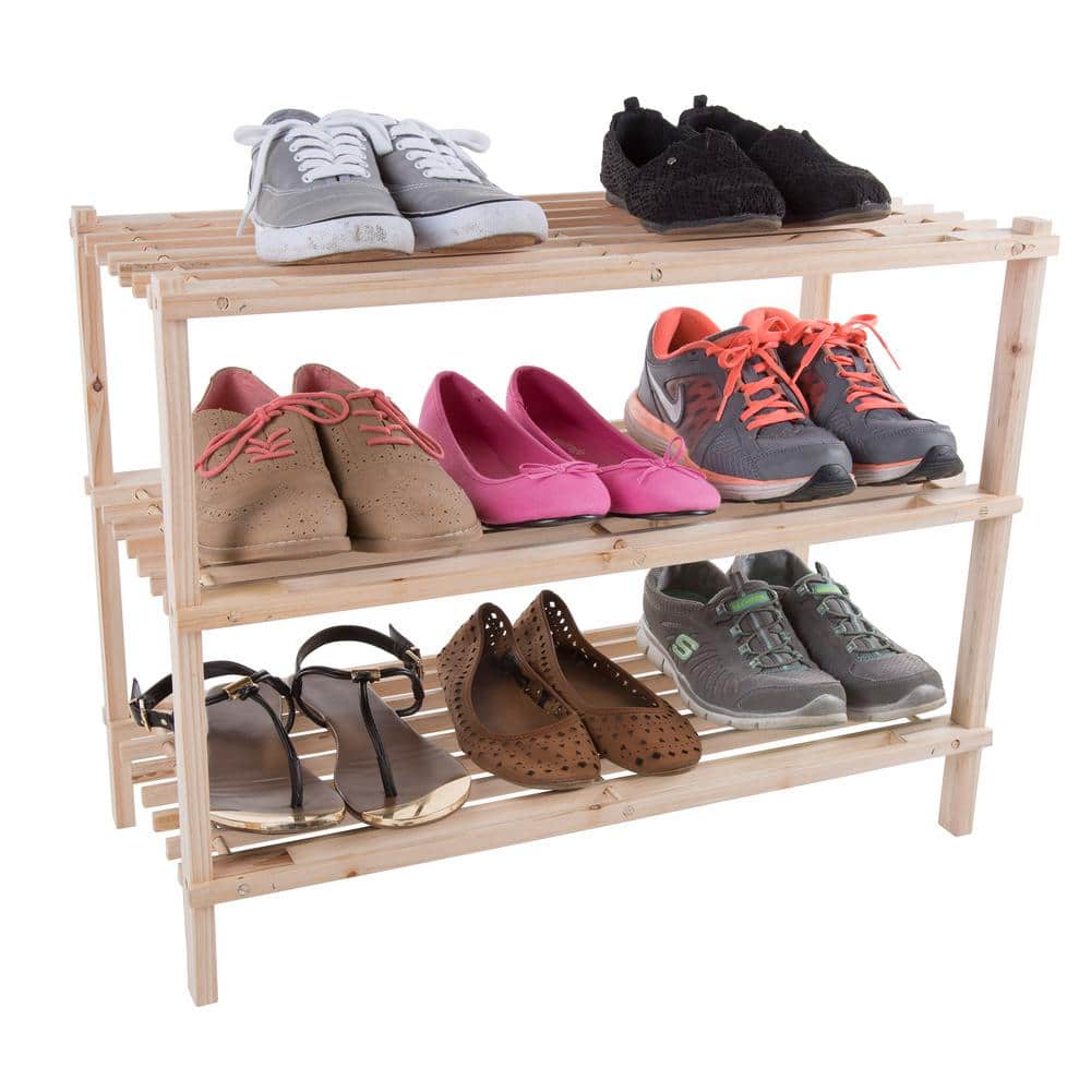 Light Oak 3-Tier Wooden Shoe Storage Rack