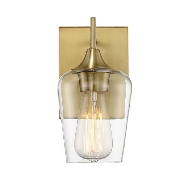 Octave 4.87 in. W x 9.5 in. H 1-Light Warm Brass Wall Sconce with Clear Glass Shade