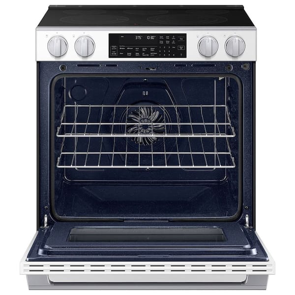 Bespoke 30 in. Smart 5 burner Slide-In Electric Range in White Glasswith Illuminated Precision Knobs & True Convection