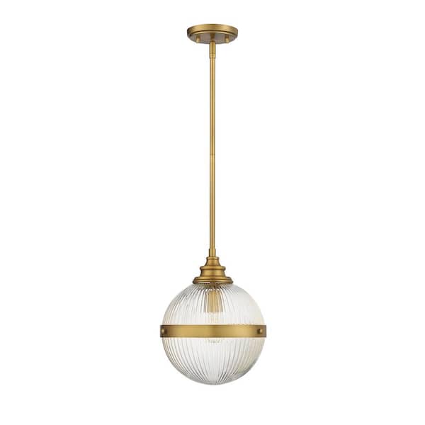 TUXEDO PARK LIGHTING 10 in. W x 12.5 in. H 1-Light Natural Brass Mini Pendant Light with Clear Glass Shade