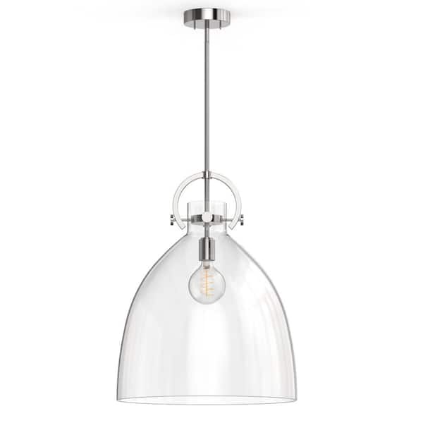 18 in. 1-Light Modern Brushed Nickel Geometric Pendant Light with Clear Glass Shade for Kitchen, Dining Room, or Bedroom