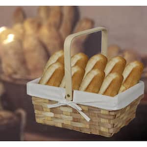 12 in. x 5.5 in. x 8.25 in. Rectangular Woodchip Picnic Basket Lined with White Fabric