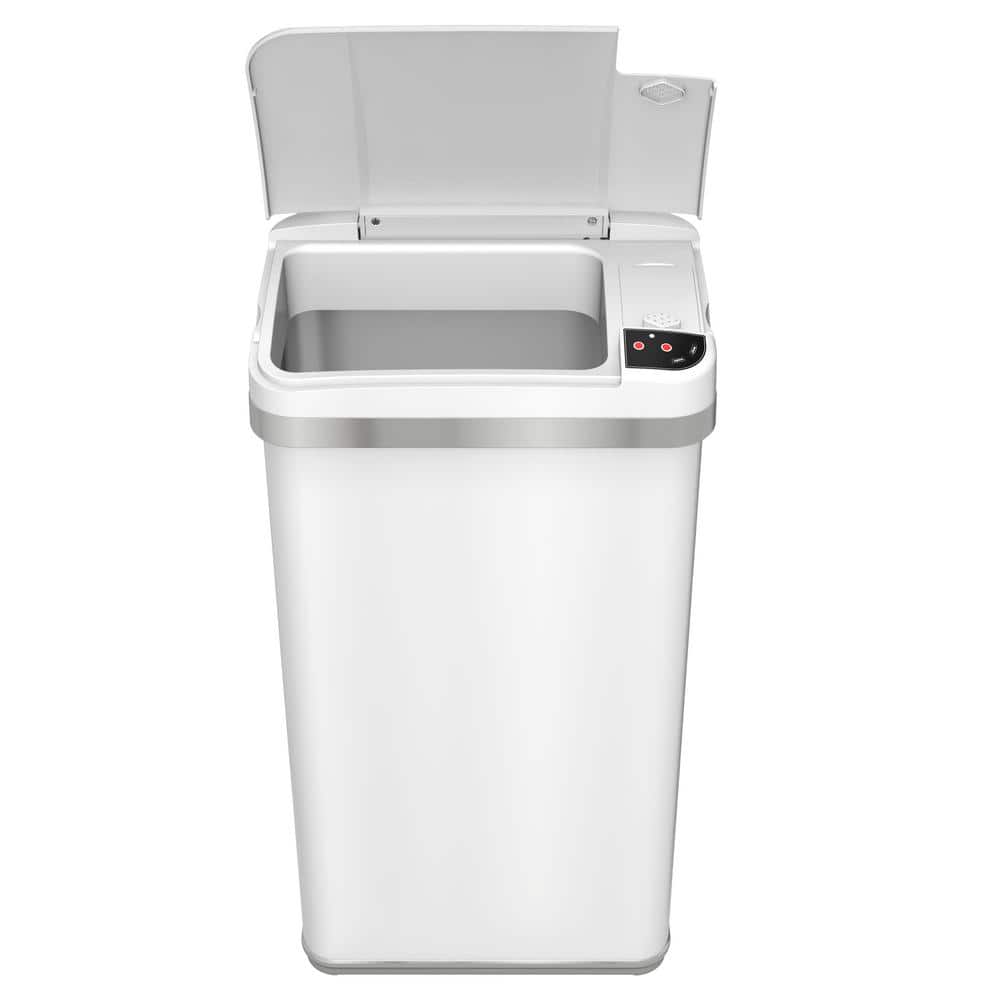 White Stainless Steel Touchless Sensor Kitchen Trash Can