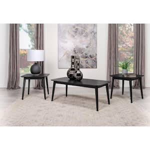 Carey 47.25 in. Black 3-piece Rectangle Wood Coffee Tables with End Table