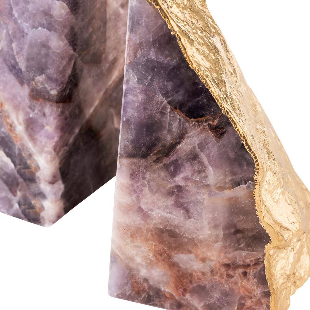 Amethyst and Gold Gilded Stone Bookends, Set of 2