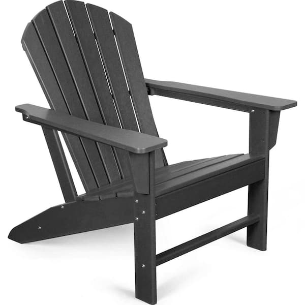 Unbranded Black Plastic Outdoor Patio Adirondack Chair, Curved Backrest, Weather Resistant, for Lawn, Garden, Set of 1