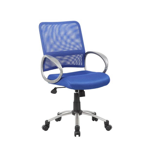BOSS Office Products Blue Mesh, Fabirc Seat Task Chair with Pewter Finish Arms and Base