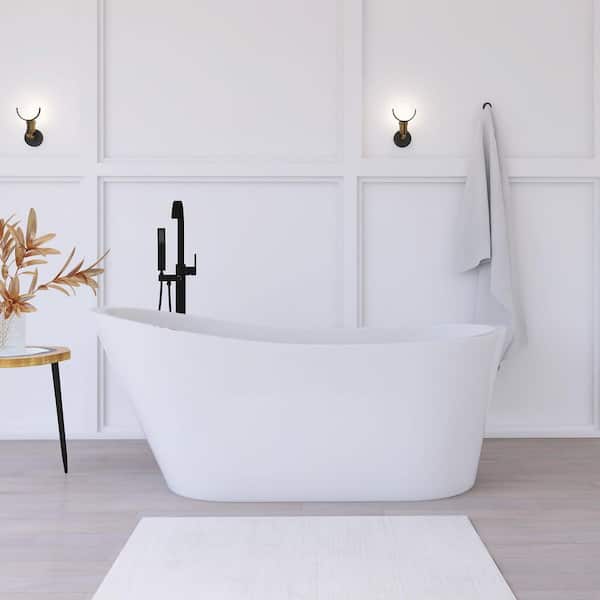 67 in. x 30 in. Acrylic Freestanding Soaking Bathtub in Gloss White