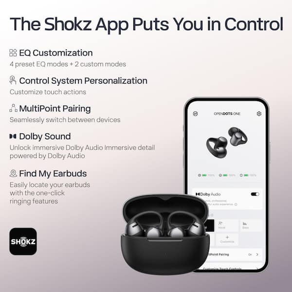 ENDOTS ONE ブラック ワイヤレスイヤホン SHOKZ OpenDots ONE True Wireless Earbuds Black E310-ST-BK-US - The