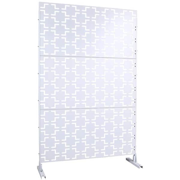 Outdoor & Indoor 6.3 ft. x 4 ft. Freestanding Decorative Privacy Fence Screen White Metal for Garden Fence