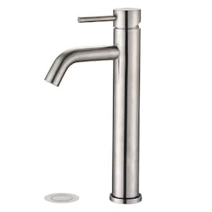 Karwors Single Hole Single Handle Bathroom Faucet with Pop-Up Sink Drain Stopper in Brushed Nickel