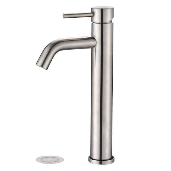 YASINU Karwors Single Hole Single Handle Bathroom Faucet with Pop-Up Sink Drain Stopper in Brushed Nickel
