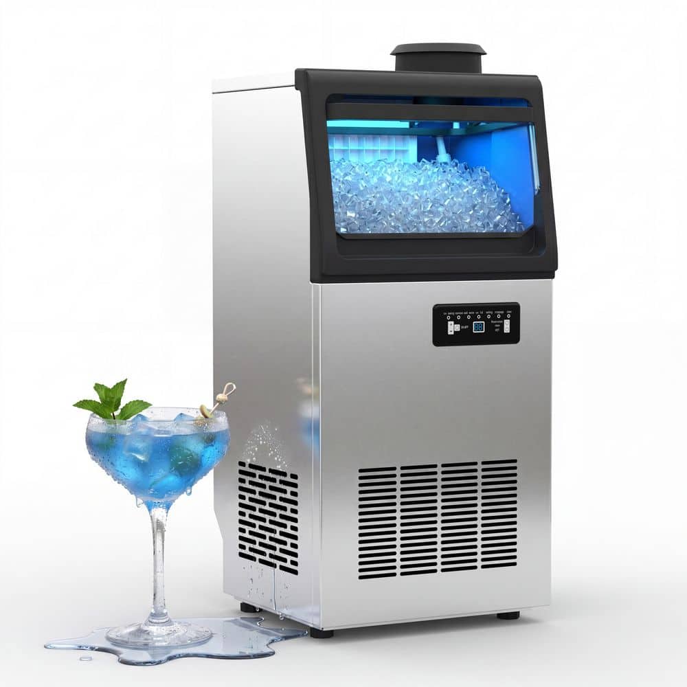 13.78 in. 120 lb. /24H Full Ice Sizes Commercial Freestanding Ice Maker in Stainless Steel,Full Size Cubes,Self-Cleaning