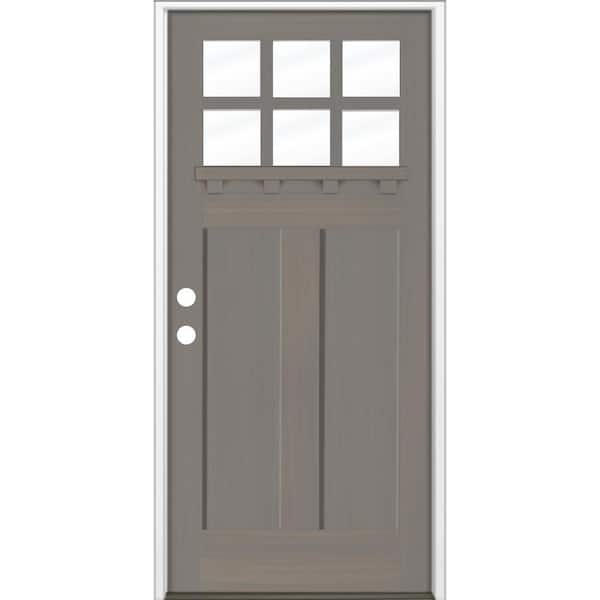 Krosswood Doors 36 in. x 80 in. Craftsman Right Hand 6-Lite Grey Stain Hemlock Prehung Front Door