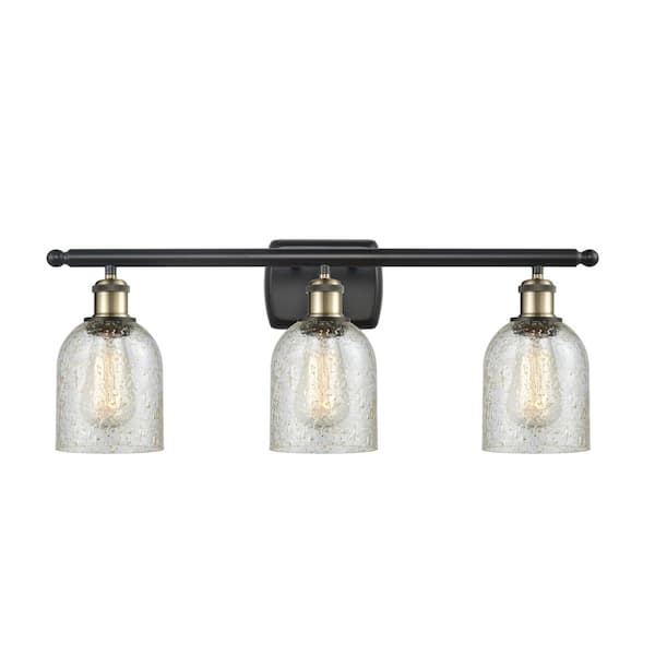 Innovations Caledonia 26 in. 3-Light Mica, Black Antique Brass Vanity Light with Clear Glass Shade