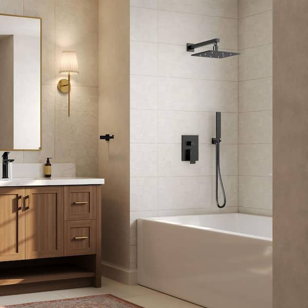 IntelliFlow Single Handle 2-Spray 10 in. Tub and Shower Faucet 2.5 GPM with 3-Color LED in Matte Black Valve Included