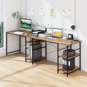 60 in. Rustic Brown Convertible L-shaped Corner Computer Desk 2-Person Long Desk Shelves