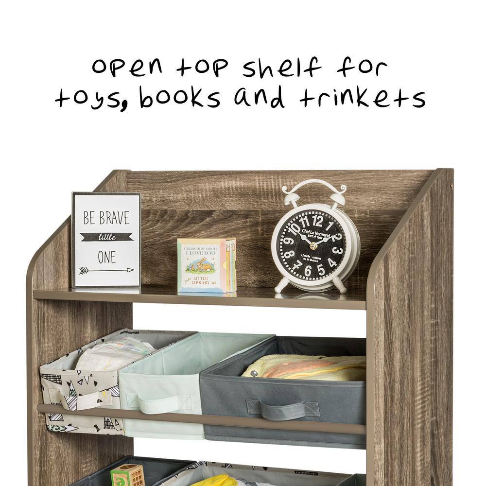 Rustic Brown Kids Storage Unit with Multicolor Bins