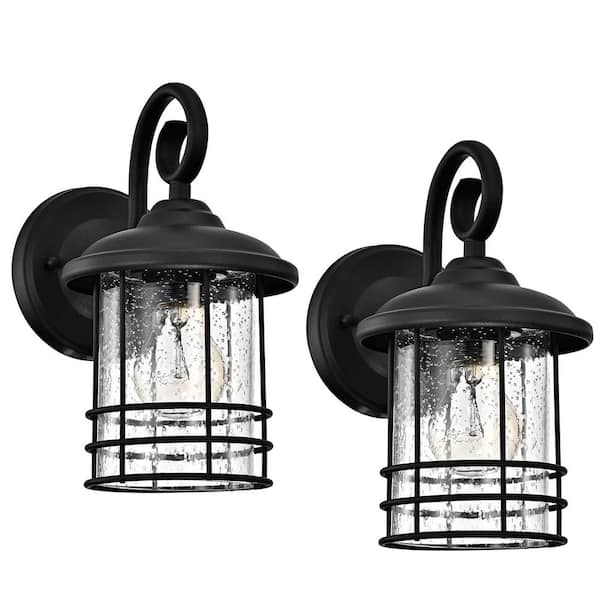 Tatahance 5.5 in. W 1-Light Outdoor Matte Black Wall Sconce with Clear Seedy Glass (Set of 2)