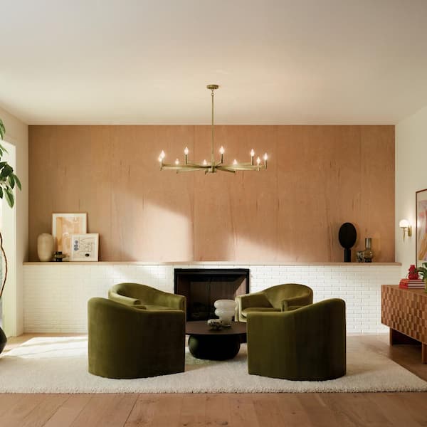 Erzo 48 in. 10-Light Natural Brass Mid-Century Modern Candle Circle Chandelier for Dining Room