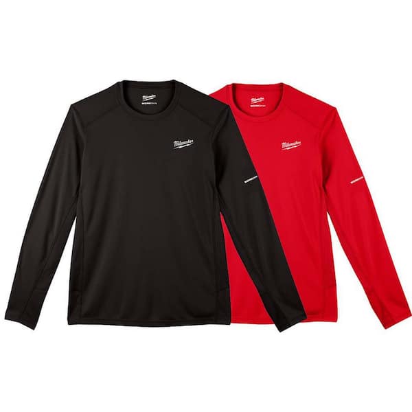 Men's Large Black and Red WORKSKIN Light Weight Performance Long Sleeve T-Shirt (2-Pack)