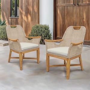 Sydney 2-Piece Teak Outdoor Dining Chairs with Light Tan Cushion