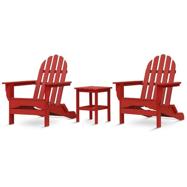 DUROGREEN Icon Bright Red Recycled Plastic Folding Adirondack Chair with Side Table (2-Pack)