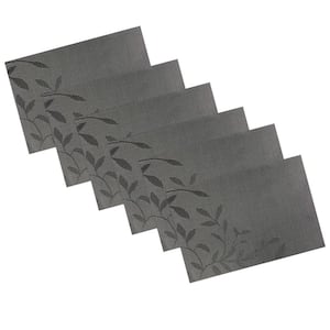 EveryTable 18 in. x 12 in. Leaves on Black Jacquard PVC Placemat (Set of 6)