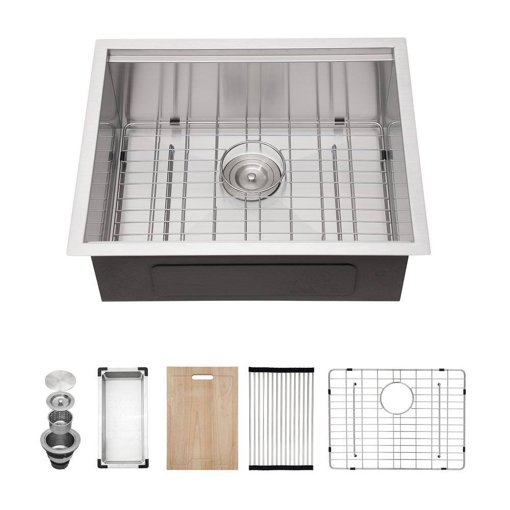 23 in. x 19 in. Undermount 18 Gauge Stainless Steel Single Bowl Workstation