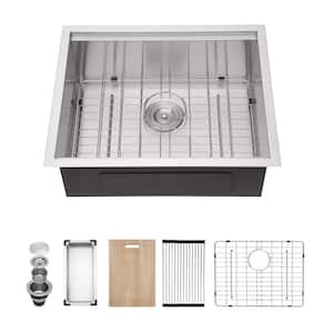 23 in. x 19 in. Undermount 18 Gauge Stainless Steel Single Bowl Workstation Kitchen Sink with Cutting Board and Strainer