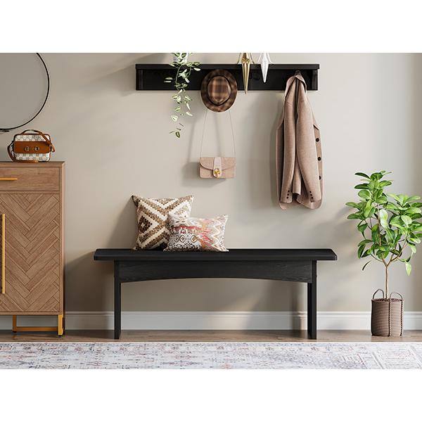 BYBLIGHT Black Dining Bench Farmhouse Wood Entryway