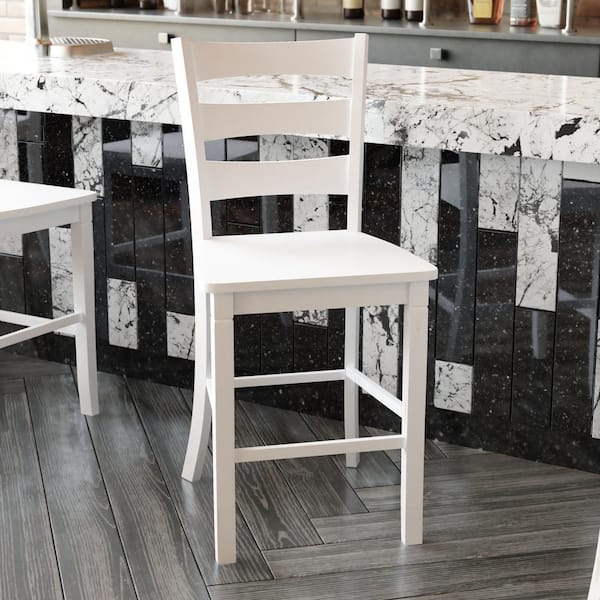 41.5 in. White Wash Full Wood Bar Stool with Wood Seat