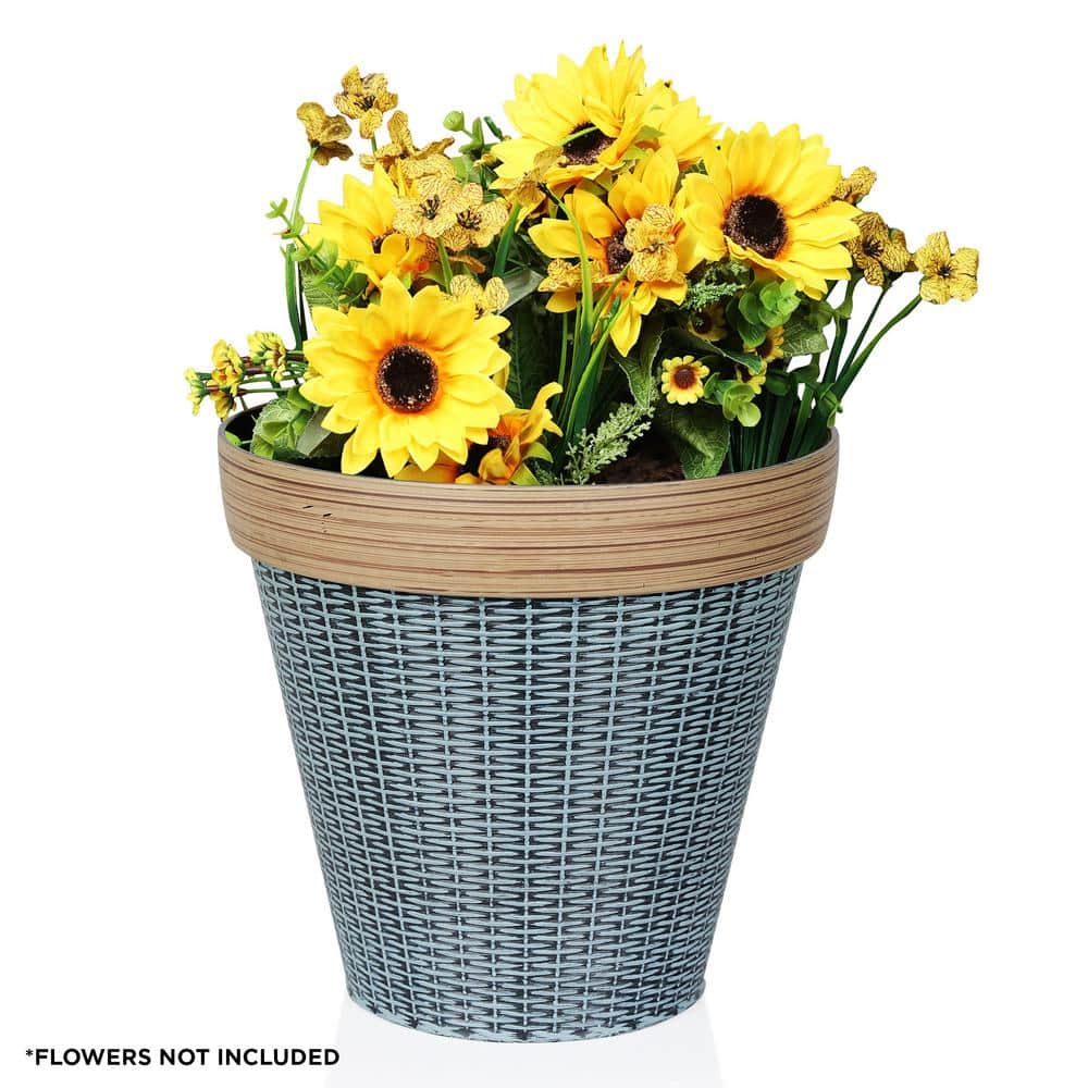 Gray and Tan Woven Style Indoor Outdoor Planter with Drainage Hole