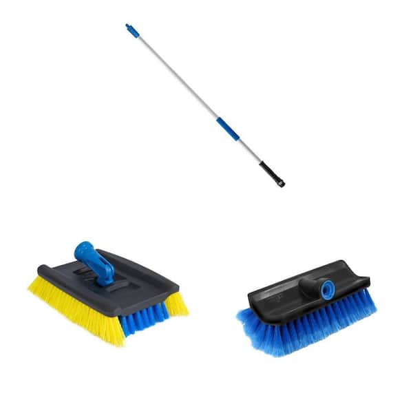 Lock-On 48 in. Aluminum Water Flow Pole, Wood Deck Brush and Multi-Angle Wash Brush Combo
