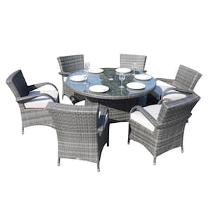 Sicily 7-Piece Wicker Outdoor Dining Set with Washed Cushion-Grey Wicker