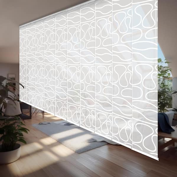 EMOH Swirl 120 in. - 218 in. W x 94 in. L Adjustable 10-Panel White Double Rail Panel Track with 23.5 in. Slates
