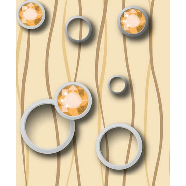 Dundee Deco Falkirk Ophia Circle, Crystal Fire Yellow, Latte Tan Vinyl Peelable Roll (Covers 57 sq. ft.)