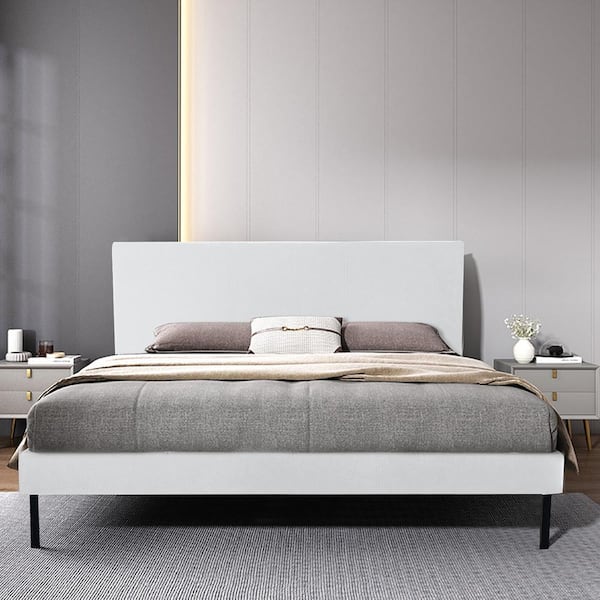 Twin Full Queen Size PU Leather Platform Bed Frame & Slats Upholstered Headboard 