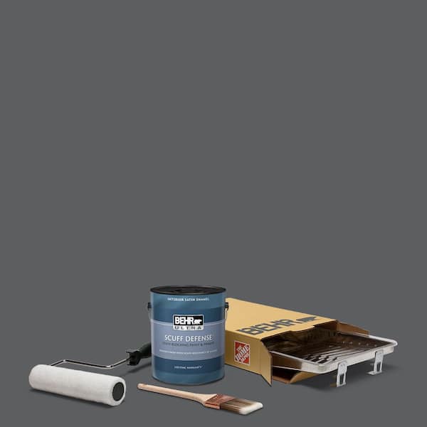 BEHR 1 gal. #N500-6 Graphic Charcoal Extra Durable Satin Enamel Interior Paint and 5-Piece Wooster Set All-in-One Project Kit