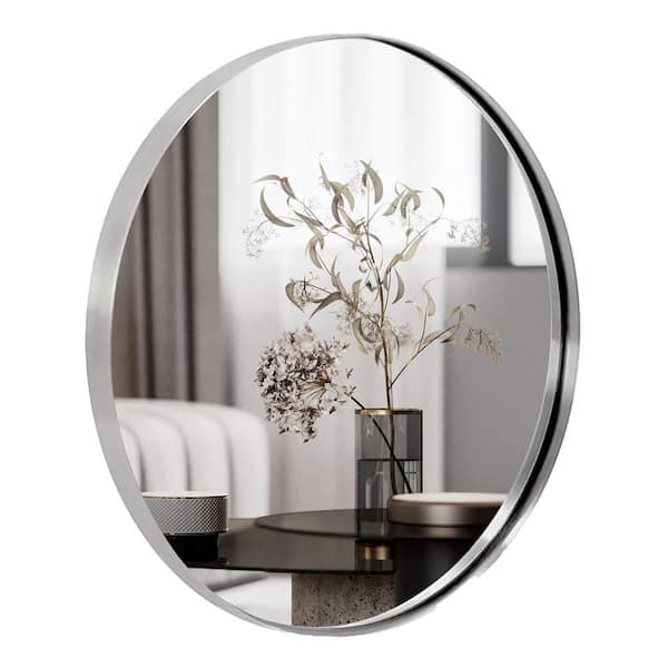ANDY STAR 30 in. W x 1 in. H Round Mirror with Stainless Steel Silver Metal Frame
