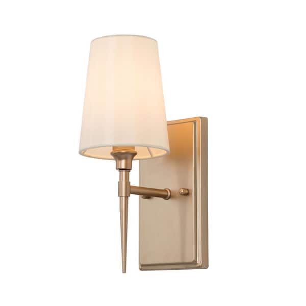 LNC Modern Classic 1-Light Gold 4.7 in. W Wall Sconce Powder Room Bathroom Armed Wall Light with Bell Fabric Shade