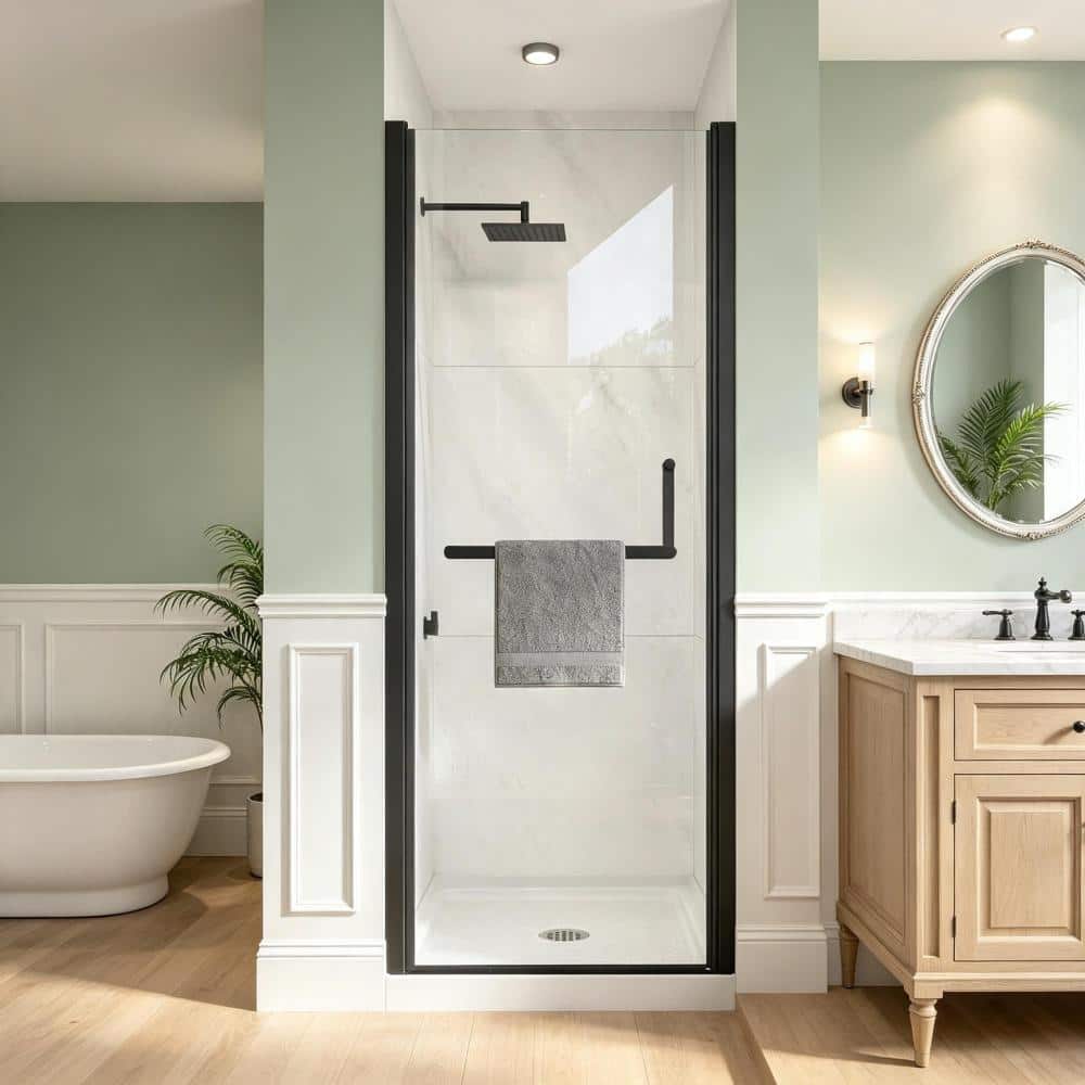 34 in. to 36 in. W x 72 in. H Frameless Pivot Shower Door with 1/4 in. (6mm) Clear Tempered Glass in Matte Black price history on PriceWatchPro